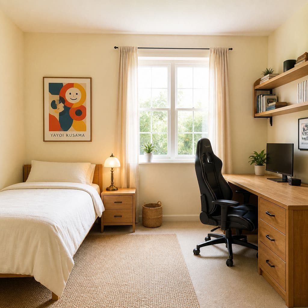 Habitación Zentura con escritorio y zona de estudio